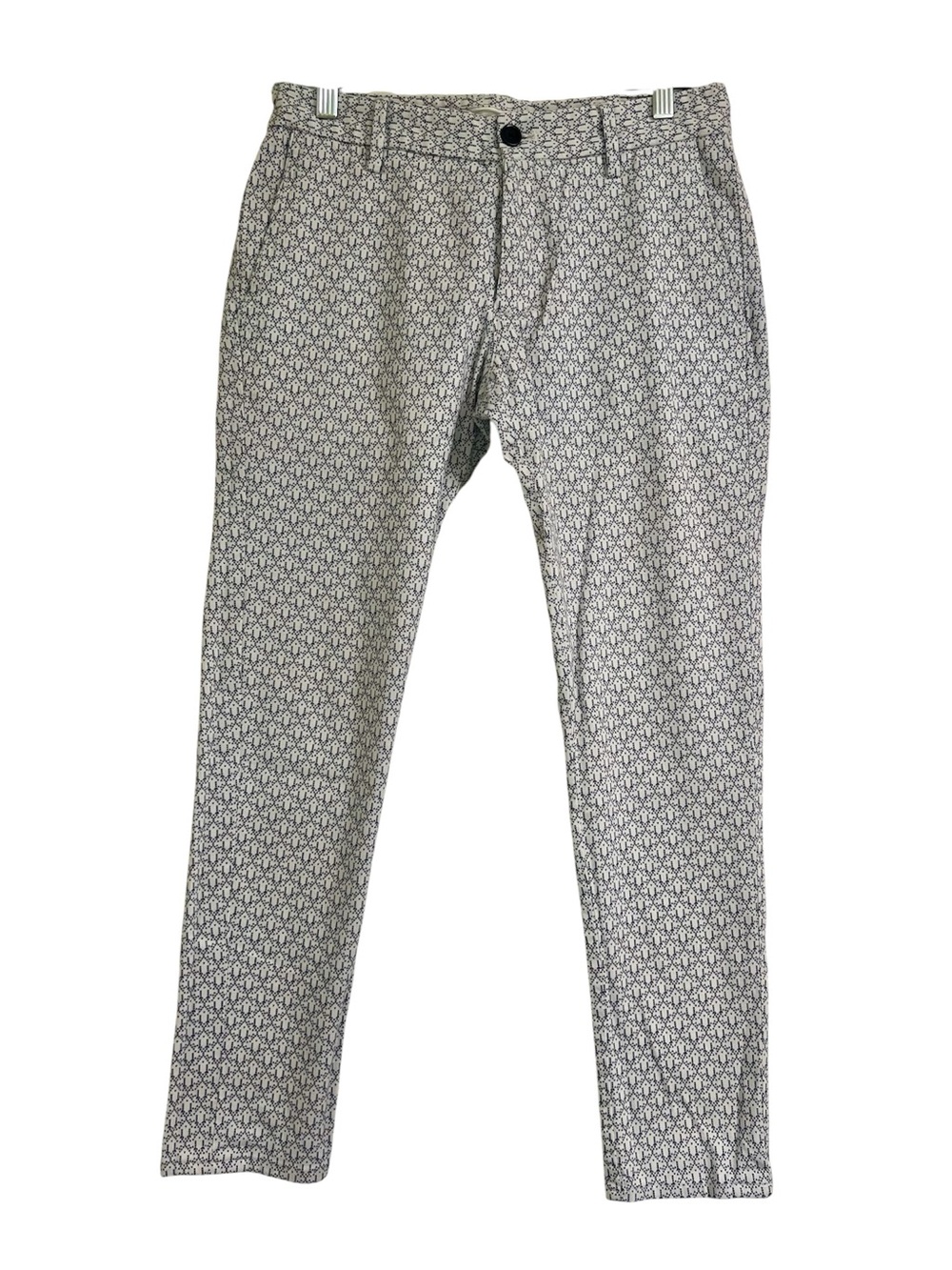 ZARA MAN Slim Fit‎ Patterned Dress Pants - White with blue pattern 30